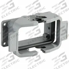 HARTING Rectangular Connector Housing: Size 10 B, Bulkhead Mount, Gray, Aluminum Die-Cast, IP65 (MPN 09300100301). Key specifications — IP Rating: IP65; Size Designation: 10 B; Seal Material: NBR; Locking Type: Dual Lever; Brand: HARTING; Primary Material: Aluminum; Operating Temperature Range: -40 to 125 Degrees C.