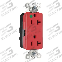 LEVITON Receptacle: Hospital Grade, Decorator Duplex, 5-20R, Red, 125V AC, 20 A, 2 Pole / 3 Wire (MPN M1636-ILR)