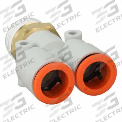 SMC Push-Fit Wye Fitting: 1/2 in OD x 1/2 in OD x 1/2 in Pipe x 1/2 in Pipe Size - Polybutylene & Brass Tube Fittings