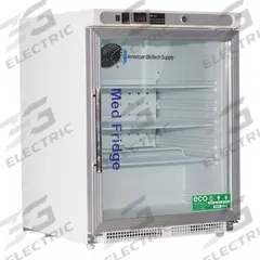 AMERICAN BIOTECH SUPPLY Lab Refrigerator: 4.6 cu ft, Undercounter, 2°C to 7°C, 25 1/2 in Overall Dp (MPN PH-ABT-HC-UCBI-0404G-ADA). Key specifications — Door Opening Style: Right; Color: White; Alarm Type: Temperature; Manufacturer Part Number: PH-ABT-HC-UCBI-0404G-ADA; Brand: AMERICAN BIOTECH SUPPLY; Product Type: Lab Refrigerator; Door Type: Swing Glass; Refrigerant Type: R-600a.