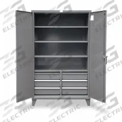 STRONG HOLD Storage Cabinet: 48 in x 24 in x 78 in, Swing Handle & Padlock Hasp, 12 ga Panel Thick (MPN 46-244-6/5DB). Key specifications — Cabinet Color: Dark Gray; Method of Construction: Welded; Base Type: Legs; Assembled: Assembled; Mobility: Stationary; Adjustable Shelves: (4) Adjustable; Cabinet Finish: Baked Enamel; Cabinet Material: Steel.