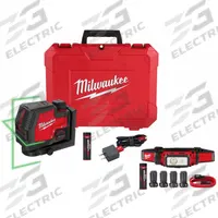MILWAUKEE Line Laser Kit: 2 Lines and 0 Dots, Green Beam, 100 - 200 ft Range w/o detector, Included (MPN 3521-21, 2163-21). Key specifications — attr935979: Li-Ion; attr934757: MILWAUKEE; attr936112: ±1/8 in @ 33 ft; attr935981: (2) Batteries, Charger, Case, Headlamp.