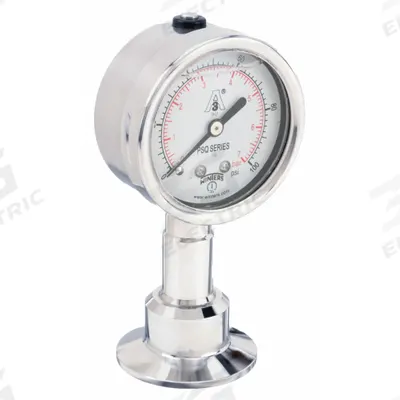 WINTERS Pressure Gauge: 0 psi to 100 psi, 2 1/2 in Dial, 1 1/2 in Tri-Clamp, Bottom - Dial 3-A Certified Sanitary Pressure Gauges