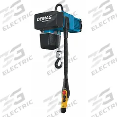DEMAG Electric Chain Hoist: H4 - Heavy Duty, 460V AC, Hook Mounted - No Trolley, 2 Speeds (MPN DC Com 1-125-1/1 H8 V9.6/2.4-460/60). Key specifications — Brand: DEMAG; Includes: Chain Container; Operating Voltage: 460V AC; Headroom Clearance: 28 in - 30 in.