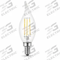 FEIT ELECTRIC Compact LED Bulb: Candelabra Screw (E12), LED, (BA) Bullet Angled, BA10, 3.3 W Watt (MPN BPCFC40930CAFIL/4). Key specifications — Bulb Shape: BA10; Voltage: 120V AC; Bulb Finish: Clear; Color Temperature: 3000K; Brand: FEIT ELECTRIC.