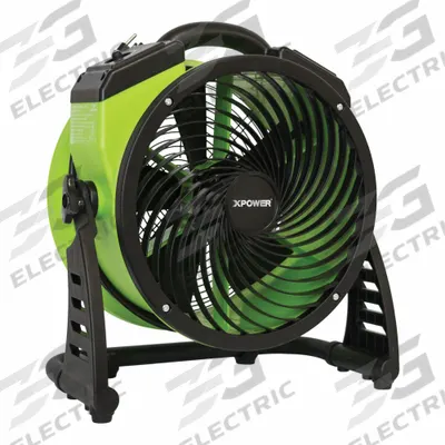 XPOWER Axial Blower: 1,300 cfm, 1/8 hp, Pivoting Frame, 115V AC, 4 Speeds, Green - Portable Fans