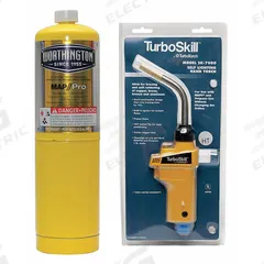 TURBOTORCH Hand Torch W/ Cylinder: Swirl Flame, Trigger-Start, 180° Swivel (MPN 0426-4001/333668). Key specifications — Brand: TURBOTORCH; Manufacturer Part Number: 0426-4001/333668; Compatible Fuel Type: Propane; Flame Adjustment: Preset Flame; Tip Type: 180° Swivel.