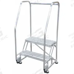 COTTERMAN Rolling Ladder: 1.7 ft Platform Ht, Assembled, Aluminum, 350 lb Load Capacity - Max (MPN 2TA18A3E20B8C50P6). Key specifications — Color: Gray; Brand: COTTERMAN; Handrail Configuration: Double Handrails; Rear Chain: None.