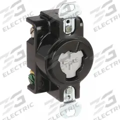 HUBBELL Locking Receptacle: Non-NEMA, Black, 125V AC, 20 A Current Rating, 2 Poles, 3 Wires (MPN HBL23000HG). Key specifications — attr1366712: HUBBELL.