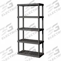 STERILITE Shelf Unit: 36 in x 18 in, 76 in Overall Ht, 5 Shelves, 150 lb Load Capacity per Shelf (MPN 01553V01). Key specifications — Resistance Properties: Corrosion-Resistant; Frame Material: Polypropylene; Shelving Material: Polypropylene; Brand: STERILITE.
