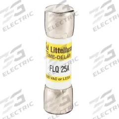 LITTELFUSE Fuse: FLQ Series, Midget, Time-Delay, 25 A, 500 V AC, 300 V DC, 13/32 in x 1 1/2 in (MPN FLQ025). Key specifications — Series: FLQ; Brand: LITTELFUSE.