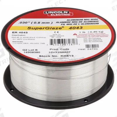 LINCOLN ELECTRIC Welding Wire: Aluminum, ER4043, 0.03 in, 1 lb - ER4043 MIG Welding Wire