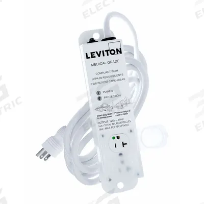 LEVITON Outlet Strip: 2 Outlets, 15 ft Cord Lg, 644 J Rated Energy, 20 A Current - Healthcare Surge Protectors