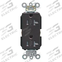 LEVITON Receptacle: Decorator Duplex, 5-20, Black, 125V AC, 20 A, 2 Pole / 3 Wire (MPN TDR20-E)