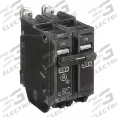 GE Miniature Circuit Breaker: THQB, 20 A, 120/240V AC, Single Phase, 10kA at 120/240V AC, 2 Poles (MPN THQB2120HID). Key specifications — attr195972: 20 A; attr195973: 120/240V AC; attr195974: Single; attr195975: 10kA at 120/240V AC; attr195976: Load Centers.