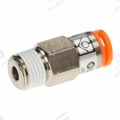 SMC Pneumatic Check Valve: Male Connector, NBR, Aluminum Alloy (Valve)/PBT (Body)/Spacer (Brass) (MPN AKH07A-N01S). Key specifications — attr291949: 1/8 in NPT; attr291950: 1/4 in Tubing; attr291957: NBR, Aluminum Alloy (Valve); PBT (Body); Spacer (Brass); attr294749: SMC.