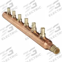 ZURN PEX PEX Manifold: Copper, 3/4 in, 1/2 in, 1 Inlets, 6 Outlets, 160 psi Max Op Pressure (MPN QCM43-6GX). Key specifications — Material: Copper; Brand: ZURN PEX.