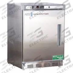 AMERICAN BIOTECH SUPPLY Lab Refrigerator: 4.5 cu ft, Undercounter, 1°C to 10°C, 24 1/2 in Overall Dp (MPN ABT-HC-UCBI-0404SS-LH). Key specifications — Door Opening Style: Left; Color: Silver; Alarm Type: Temperature; Manufacturer Part Number: ABT-HC-UCBI-0404SS-LH; Brand: AMERICAN BIOTECH SUPPLY; Product Type: Lab Refrigerator; Door Type: Swing Solid; Refrigerant Type: R-600a.