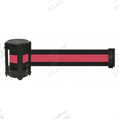 TENSABARRIER Barrier Post with Belt: Black/Red, 4 in Overall Ht, 7 1/2 ft Belt Lg - Replacement Belt Cassettes