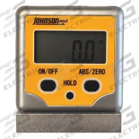 JOHNSON LEVEL Digital Angle Finder: Nonmagnetic, 2 3/8 in Overall Ht, 0°to 180°, Included, LCD, Case (MPN 1886-0300). Key specifications — attr936230: Aluminum; attr936214: ± 0.1°; attr936215: JOHNSON LEVEL; attr936216: 3V Li-Ion; attr936223: LCD; attr938125: Included.