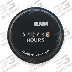 ENM Hour Meter: Hour Meters, Front Panel Mounting, Analog, 204 V AC – 240 V AC, Analog, No Reset (MPN T50A5279). Key specifications — Mounting Style: Flush; Bezel Face Shape: Round; NEMA Enclosure Rating: 12; Brand: ENM; Manufacturer Part Number: T50A5279; Meter Type_Broad: Analog.