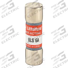 LITTELFUSE Fuse: BLS Series, Midget, Fast-Acting, 6 A, 250 V AC, 13/32 in x 1 3/8 in, Non-Indicating (MPN BLS006). Key specifications — attr1287209: BLS; attr211192: LITTELFUSE.