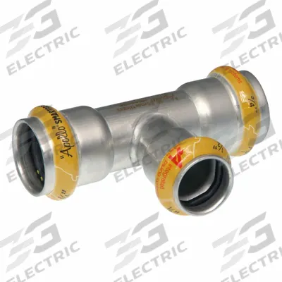 APOLLO Crimp Tee Fitting: 1 in Pipe x 3/4 in Pipe x 1 in CTS Size - Gas Stainless Steel Press Pipe Fittings