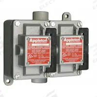 APPLETON ELECTRIC Tumbler Switch: 2 Gang, 3-Way, 20 A, 277 V AC, Feed-Thru Hub, 3/4 in Hub Size (MPN EDSC275-R3W). Key specifications — Brand: APPLETON ELECTRIC.
