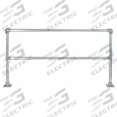 HOLLAENDER Handrail Section: Toe Board Not Included, 5 in x 5 in, Floor Mounted Rail Mounting, Round (MPN 50240). Key specifications — Product Type: Handrail Section; Brand: HOLLAENDER; Color: Silver; Handrail Shape: Round; Material: Aluminum; Number of Rail Levels: 2; Rail Mounting Style: Floor Mounted.