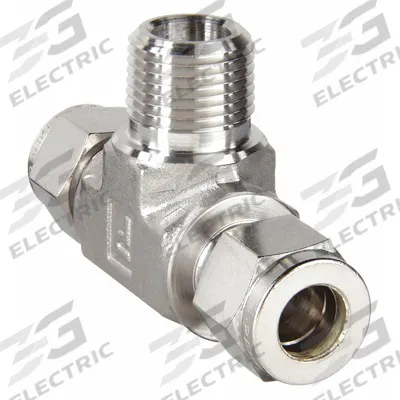 PARKER Compression Tee Fitting: 1/4 in OD x 1/4 in OD x 1/4 in Pipe Fitting Size - Double-Ferrule Stainless Steel Fittings
