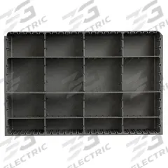 Compartment Drawer Insert: 18 in x 12 in x 3 in, 16 Compartments, 6 Dividers, Gray (MPN 124-95-EXL-IND). Key specifications — Color: Gray; Removable Dividers: (3) Side to Side; Compatible Manufacturer Model Number: 123-95; Brand: DURHAM MFG.