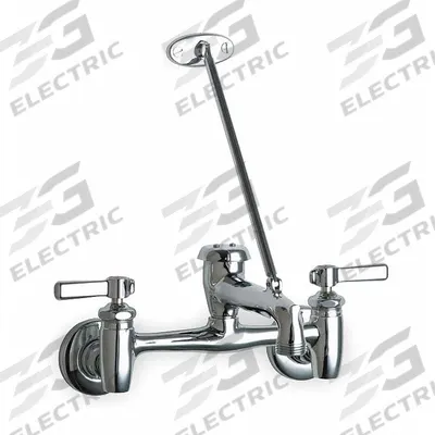 CHICAGO FAUCETS Straight Service Sink Faucet: Wall, Widespread, Cast Brass, Polished Chrome - Widespread Utility Faucets