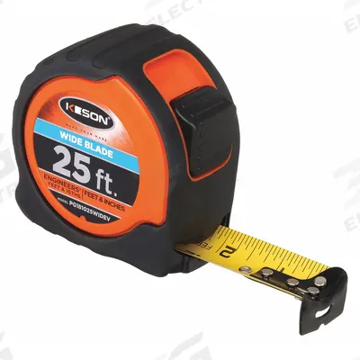 KESON Tape Measure: Nonmagnetic Single Hook Tip, 25 ft, Plastic with Rubberized Grip - Engineers-Scale Tape Measures