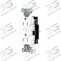 HUBBELL Receptacle: Decorator Duplex, 5-15, White, 125V AC, 15 A, 2 Pole / 3 Wire (MPN DR15STW)