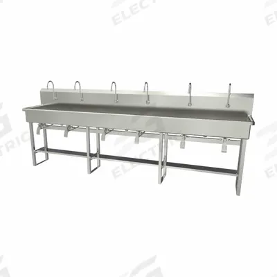 SANI-LAV Wash Station: 45 in Overall Ht, 117 in Bowl Lg, 8 in Bowl Dp, 2 gpm Flow Rate - Six-Station Freestanding Wash Stations with Faucets