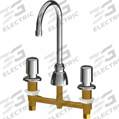 CHICAGO FAUCETS Handle-Operated Faucet: 786, Centerset, Cast Brass, Polished Chrome Finish - Widespread Push-Button Metering Bathroom Faucets