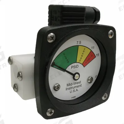 MIDWEST INSTRUMENT 3-Color Differential Pressure Indicator: 1,000 psig Max - Differential Pressure Indicators with Switch