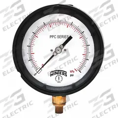 WINTERS Process Compound Gauge: 0 psi to 30 psi, Reflective White, 4 1/2 in Dial, 1/4 in NPT Male, 4 (MPN PPC5121WBW). Key specifications — Brand: WINTERS; Pointer Color: Black; Accuracy: ±0.5%; Dial Color: Reflective White; Gauge Wetted Parts: Brass / Bronze; Case Material: Phenolic; Vibration Resistance Properties: Liquid-Filled; Pressure Range: 0 psi to 30 psi.