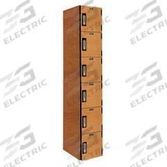 HALLOWELL Box Locker: 12 in x 18 in x 72 in, 6 Tiers, 1 Units Wide, Solid, Electronic Keypad, Wood (MPN PHL1282-6A-E-FA). Key specifications — Locker Color: Light Wood; Door Type: Solid; Includes Number Plates: Yes; Brand: HALLOWELL; Assembled: Assembled; Color Family: Wood.