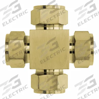 BRENNAN INDUSTRIES Compression Cross Fitting: 1/2 in OD x 1/2 in OD x 1/2 in OD x - Clean & Bagged Double-Ferrule Brass Compression Fittings