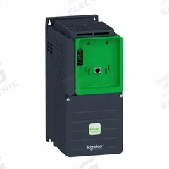 SCHNEIDER Variable Frequency Drive: In Phase Three, Out Phase Three, 10 hp, No Bypass, Programmable (MPN ATV630U75N4ZU). Key specifications — Style: Compact; Color: Black/Green; Output Phase: Three.
