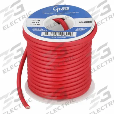 GROTE Primary Automotive Wire: GPT, 25 ft, 1 Conductor, 12 AWG, Red - PVC-Insulated General Purpose Primary Wires
