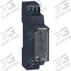 SCHNEIDER Relay: DIN-Rail Mounted, 5 A Current Rating, 183 to 528V AC, 6 Pins/Terminals (MPN RM17TU00). Key specifications — Monitored Parameters: Phase Sequence; Manufacturer Part Number: RM17TU00; Brand: SCHNEIDER.