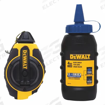 DEWALT Chalk Line Reel: 3:1, 100 ft Line Lg, Blue, 8 oz Fill Wt, Turn Cap Door - Chalk Line Reel Kits