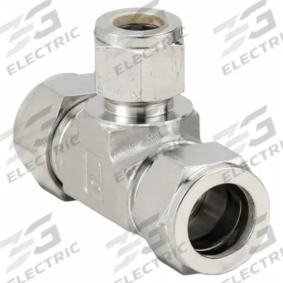 PARKER Compression Tee Fitting: 3/4 in OD x 3/4 in OD x 1/2 in OD Fitting Size - Single-Ferrule Stainless Steel Fittings