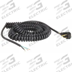 APPROVED VENDOR Coiled Power Cord: 20 ft Lg, 3/14, 5-15P Plug, Bare Wire Receptacle, SJT, PVC, 5-15P (MPN 1TNC1). Key specifications — Brand: APPROVED VENDOR; Jacket Material: PVC.