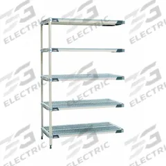 METRO Plastic Industrial Shelving: 24 in x 72 in, 74 in Overall Ht, 5 Shelves, Antimicrobial (MPN 5AX577GX3). Key specifications — Resistance Properties: Antimicrobial; Frame Material: 304 Stainless Steel; Shelving Material: Polymer; Brand: METRO.