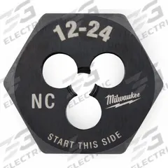 MILWAUKEE Hex Threading Die: #12-24 UNC, 1 in Hex Wd, Black Oxide Carbon Steel (MPN 49-57-5330)