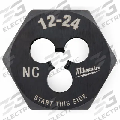 MILWAUKEE Hex Threading Die: #12-24 UNC, 1 in Hex Wd, Black Oxide Carbon Steel (MPN 49-57-5330) - Solid Hex Rethreading Dies