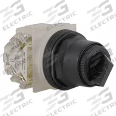 SCHNEIDER Selector Switch: 30 mm Panel Mounting Size, 2 Positions, Short Lever, DPDT, Non-Metallic (MPN 9001SKS11BH2). Key specifications — AC Contact Rating: 1.5 A @ 480 V; Action: Maintained/Maintained; Cam: E; DC Contact Rating: 0.55 A @125 V; Hazardous Location Specification: Not Rated; Operator Head Material: Polycarbonate; Operator Head Type: Short-Handled Knob; Operator Illumination: Non-Illuminated.
